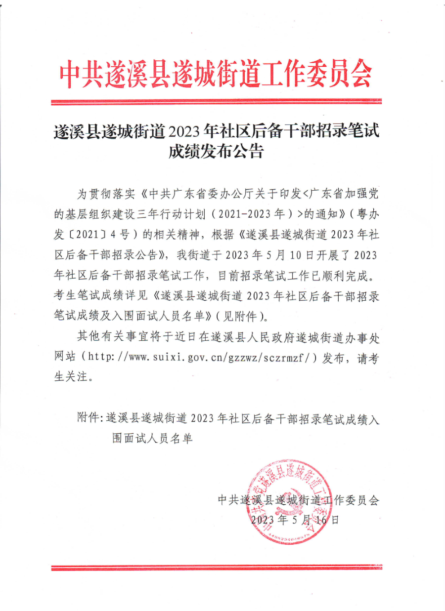 關于遂溪縣遂城街道2023年社區后備干部招錄筆試成績的公告_00.bmp