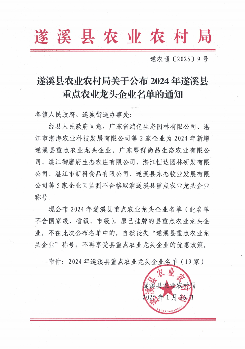（遂農通〔2025〕9號）遂溪縣農業(yè)農村局關于公布2024年遂溪縣重點農業(yè)龍頭企業(yè)名單的通知_00.png