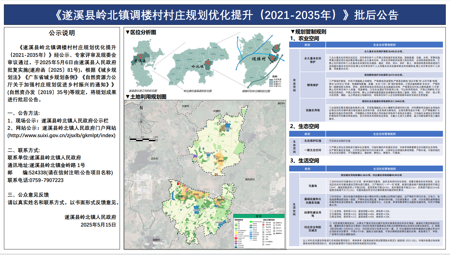 遂溪縣嶺北鎮(zhèn)調(diào)樓村村莊規(guī)劃優(yōu)化提升（2021-2035年）批后公告.png